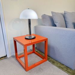Jonathan Adler Mid Century Modern Orange Lacquer Cube Side Table