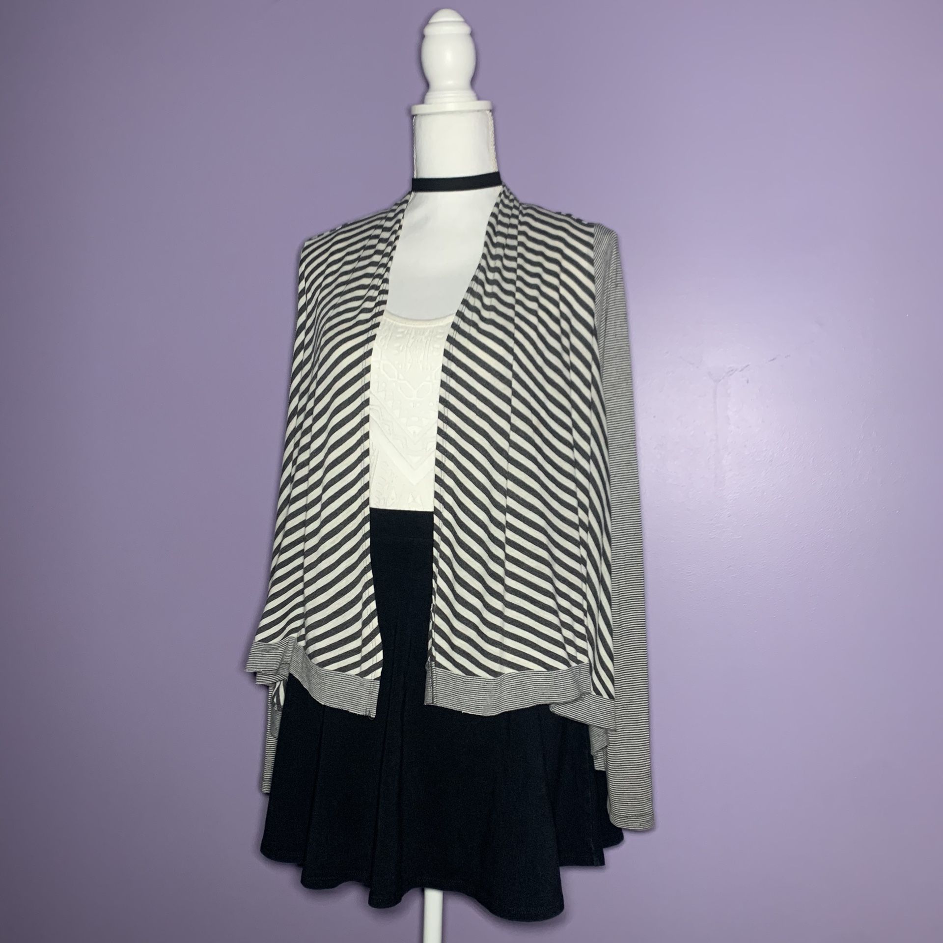 Grey and White Striped Cardigan