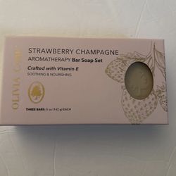 New Olivia Care Boxed Bar Soap 3 x 5oz Strawberry Champagne Aromatherapy Vit E