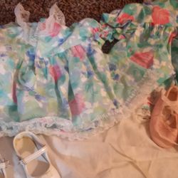 Vintage Baby Or Dolly Dresses And Shoes 2 Sets 