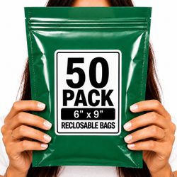 RECLOSABLE GREEN BAGS (50 PACK) 6" X 9" 2 MIL ZIPPER STORAGE BAGS NEW