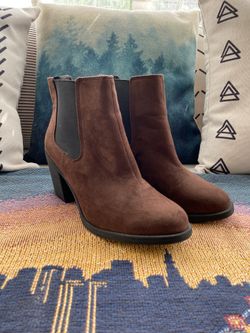 Brown suede booties