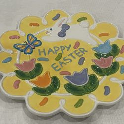 Hand Painted Ceramic “Happy Easter” Plate. 9.5”