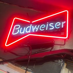 Neon Budweiser Bar Light And Tim Angels Sign