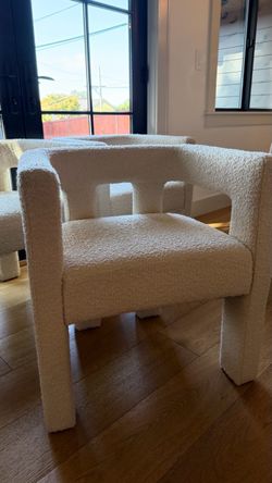CB2 Ivory Boucle Dining Armchairs, Set of 4