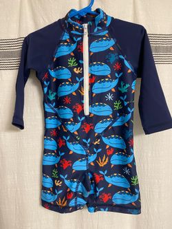 Maui Waterwear Baby Boys One Piece Zip Rash Guard Swimsuit UPF 50+ Size 18 Months Whales