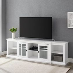 Walker Edison Transitional Glass-Door TV Stand for TVs up to 88”, White