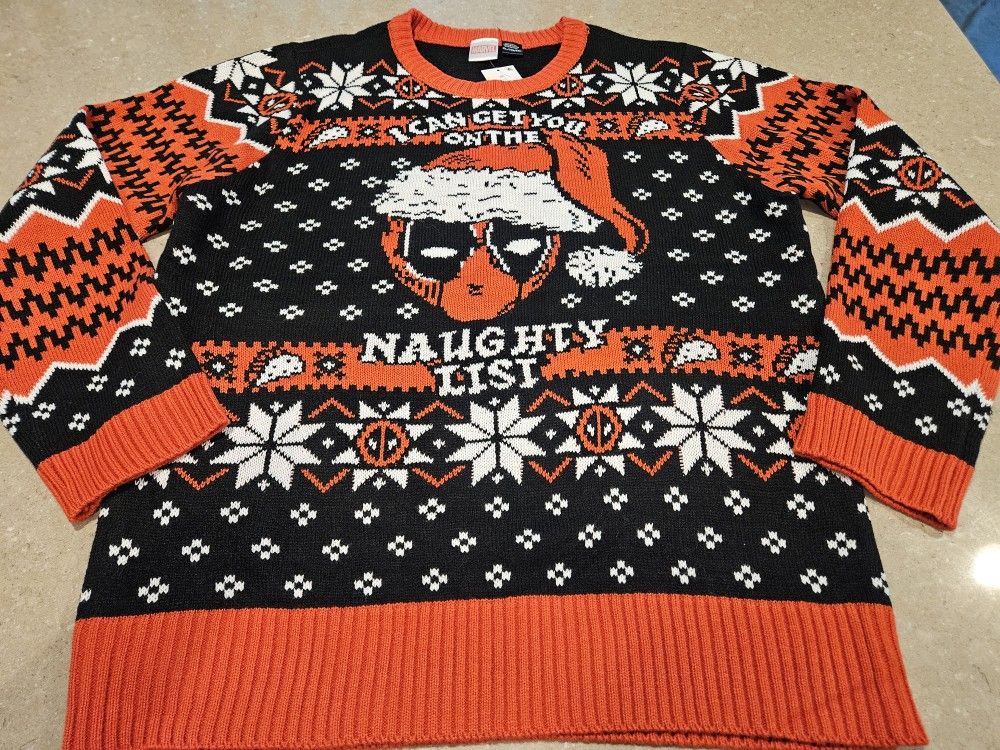 Men's DEADPOOL UGLY CHRISTMAS SWEATER Sz XLARGE. New!!