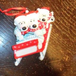 Polar Bear sledding Couple Personalized Christmas Ornament - Family of 3