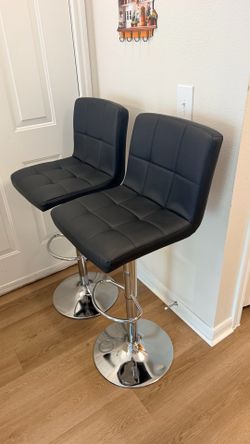 Set of 2 Adjustable Swivel Bar Stools – Black PU Leather – Excellent Condition