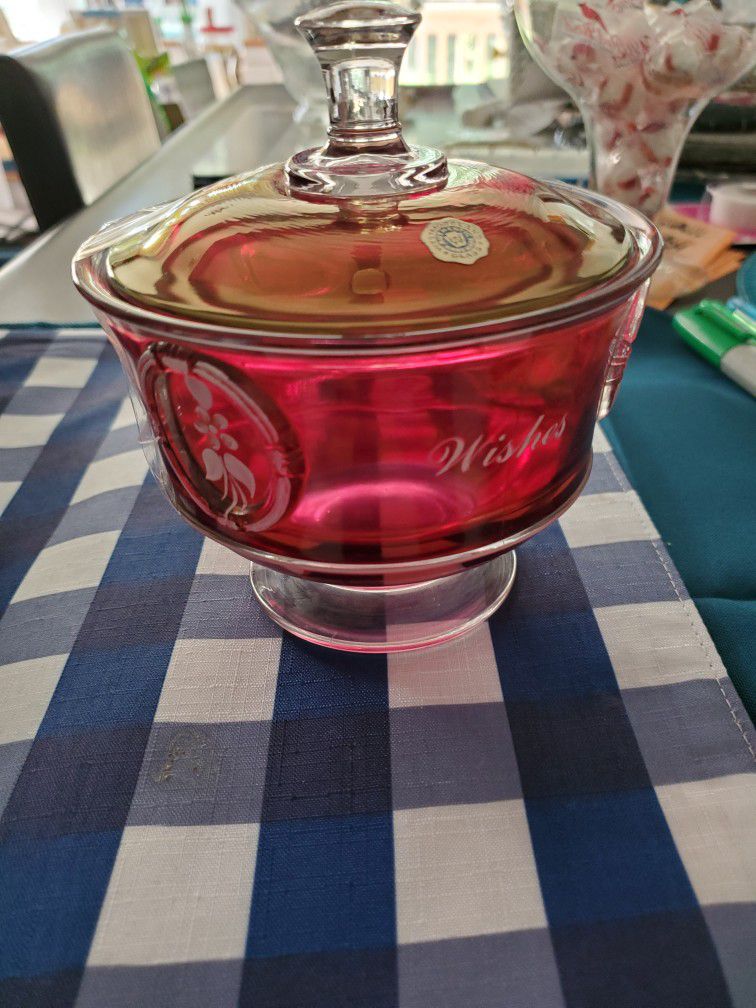 40 Th Cranberry Glass Candy Dish