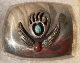 Vintage Belt Buckle Silver With Nice Turquoise Stines Thumbnail
