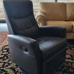 SCANDINAVIAN FJORDS STORE HJELLEGJERDE GENUINE LEATHER RECLINER  SWIVEL ROCKING CHAIR BLACK  