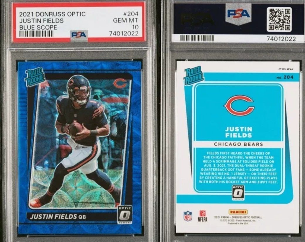 2 PSA 10 Rookie Justin Fields Cards (Blue Scope And Purple Shock) At Huge Discount!!!