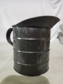 Antique  1900s Tin Metal Pitcher with Handle