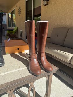 Unisa Brown Leather Riding Boots – Knee High with Buckle Detail, Women's 8 1/2