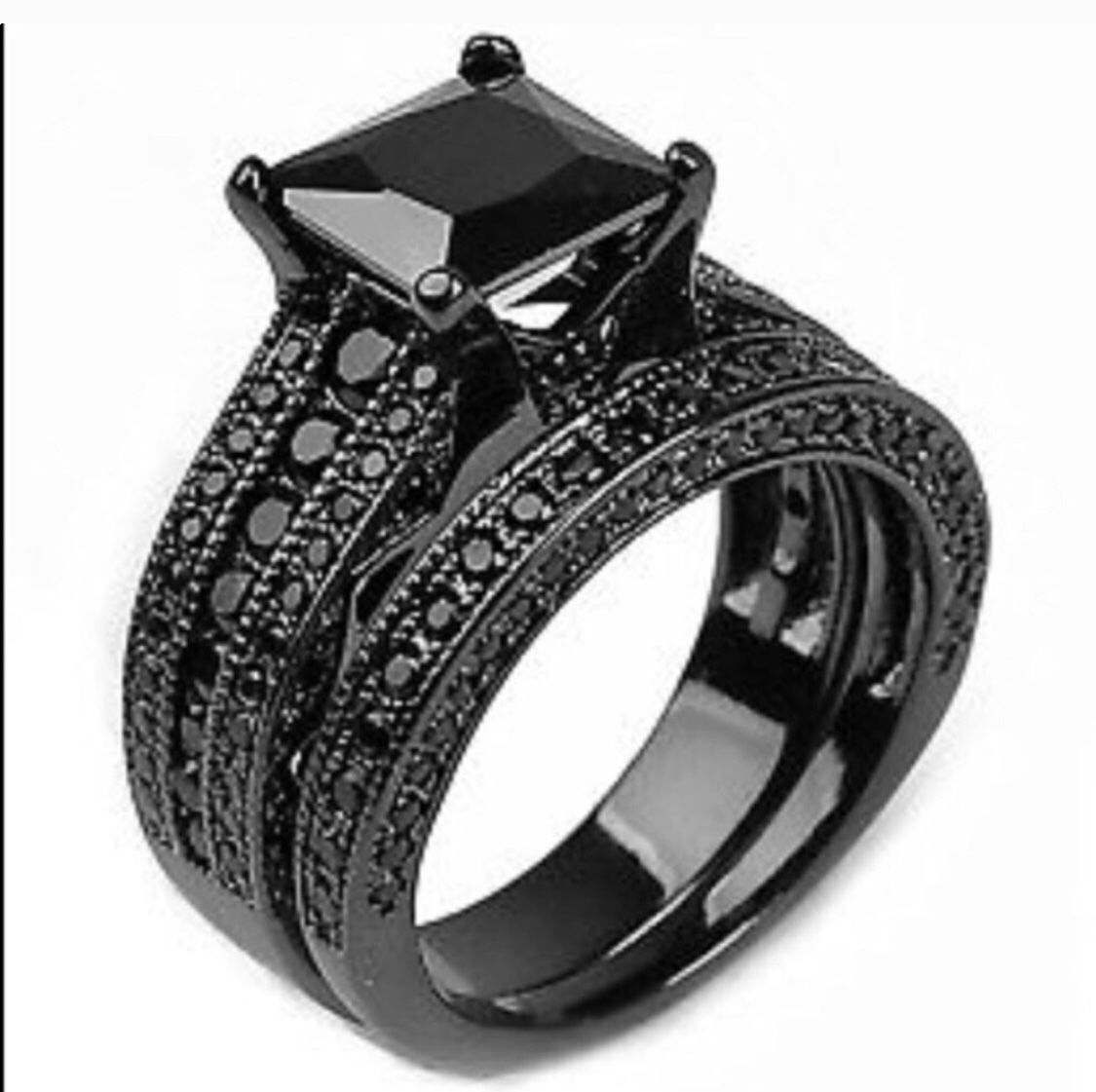 Brand new s925 black gunmetal wedding ring set engagement ring