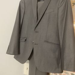 Gray Men's Suit Slim Fit 2 Piece Flat Front Two-Button Notch Lapel Regular