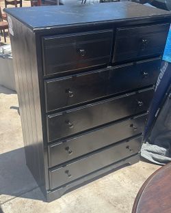 Black Wood Tall 6-Drawer Dresser