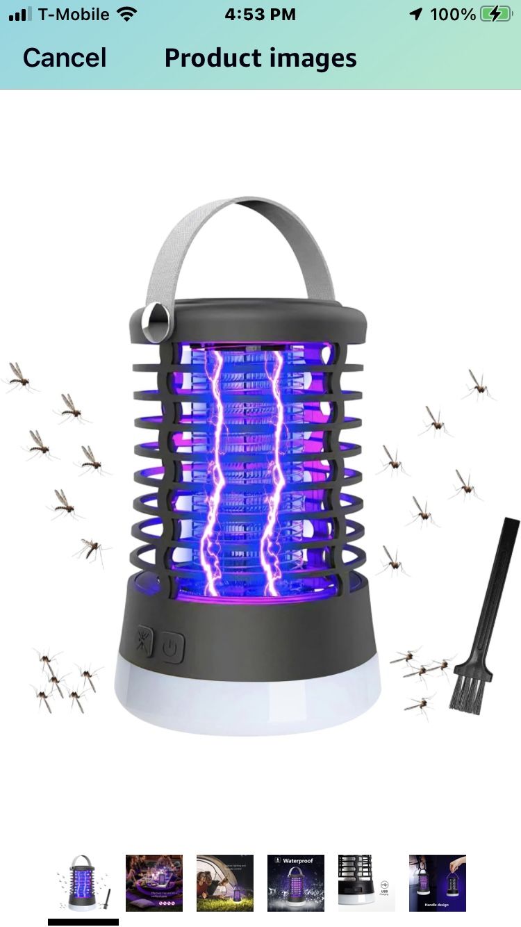 Bug Zapper Outdoor Bug Repellent Rechargeable Camping Lamp Waterproof Mosquito Killer Fly Trap Mosquito Repellent Portable Bug Zapper for Outdoor, Pat