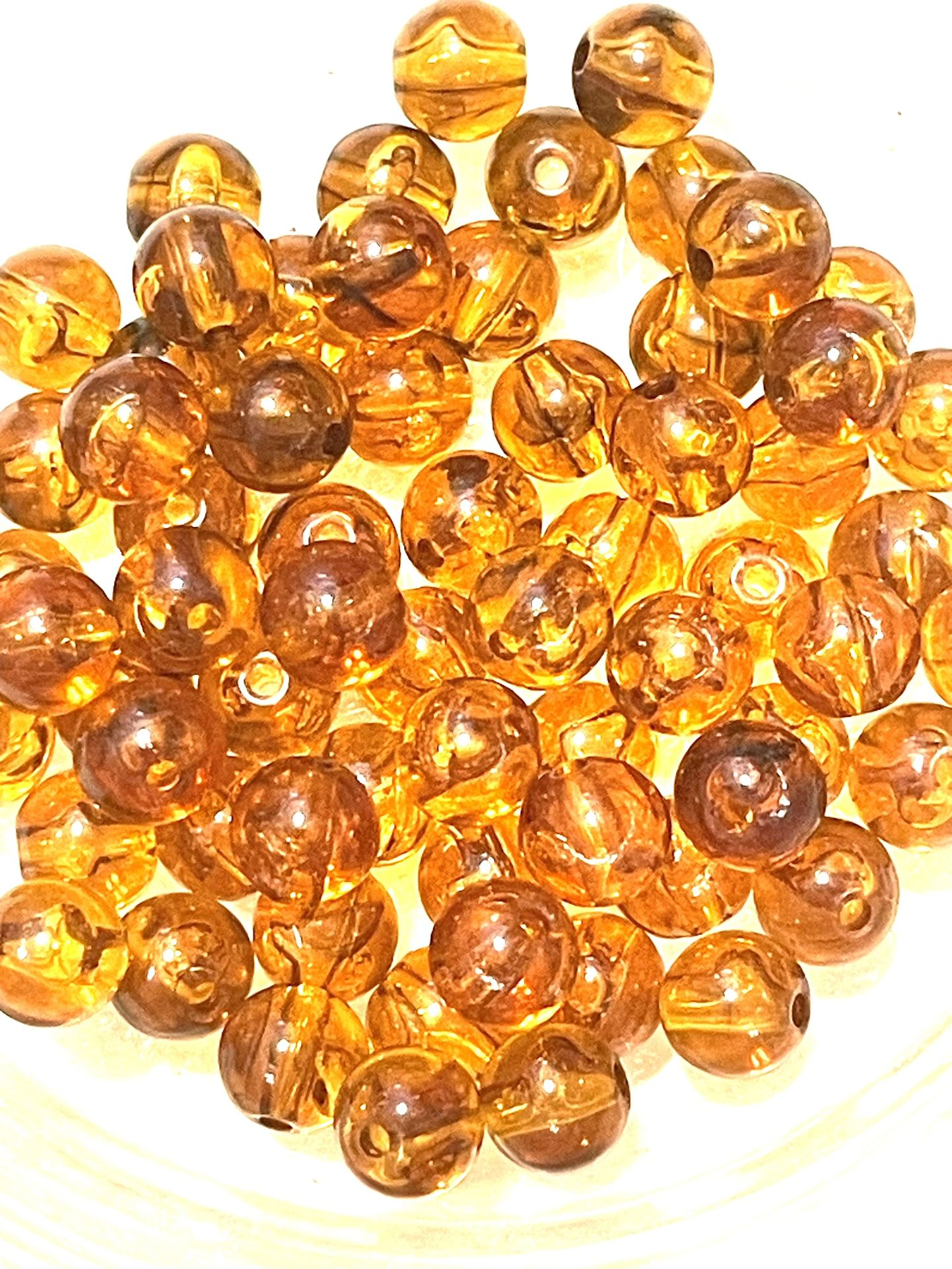 Lot Of 60 Amber Lucite 8mm Beads