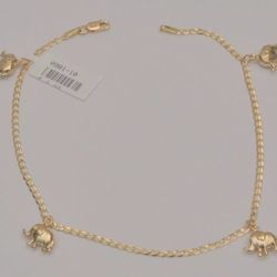 gold bracelet 14k women yellow elephant anklet curb link chain 10 inches