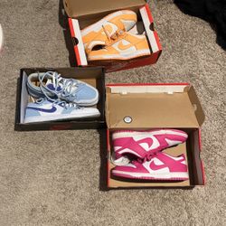 Active Fushia Dunks, Peach Cream Dunks, Air Jordan Low 1’s