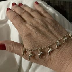 Sterling Silver 925 Dolphin Ankle Bracelet 8” 