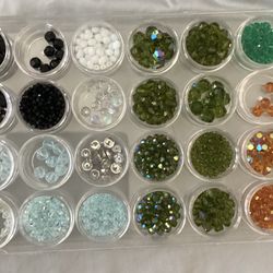 Jewelry Making Crystal Beads Black/Green/Asst Czech/Swarovski Assorted Sizes in Plastic Storage