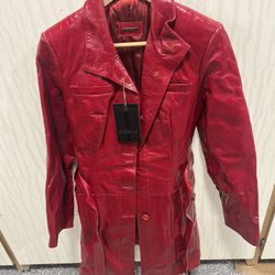 Europian Luxury Girl Woman Red Leather Jacket Size:M