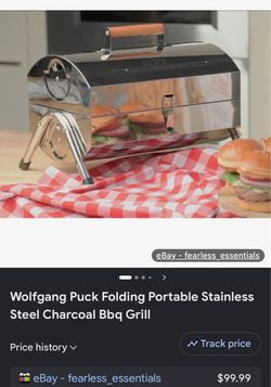 Wolfgang Puck Folding Portable Stainless Steel Charcoal Bbq Grill