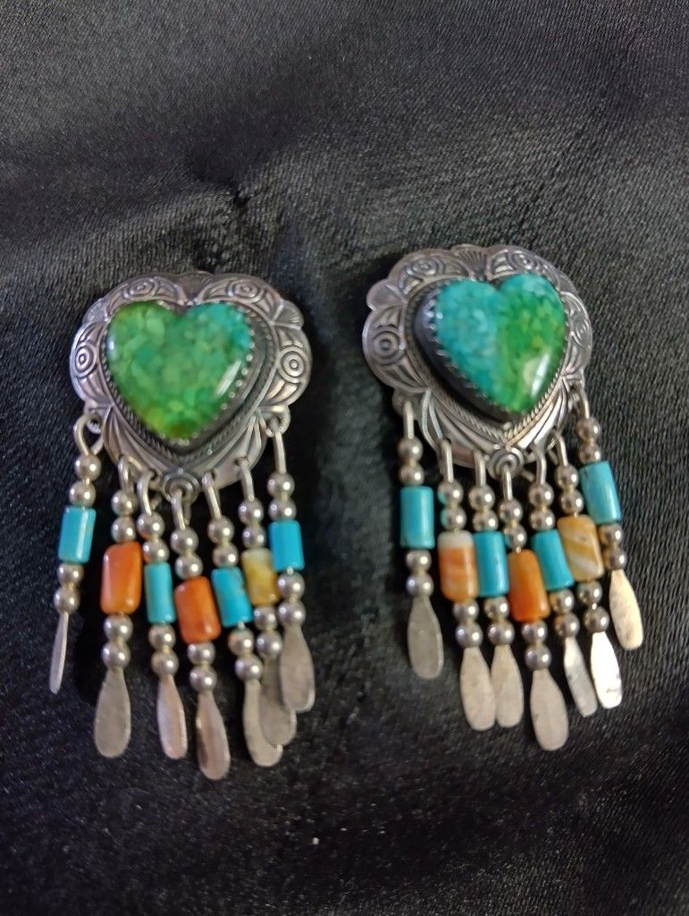 Sterling & Composite Turquoise Heart Earrings $35 SEE DESCRIPTION AND PHOTOS