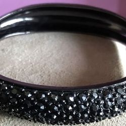 Vintage Hematite Crystal Bracelet, Gray Crystal Bracelet, Hinged Bracelets