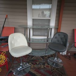 Glass Bar Table With 2 Leather Chairs