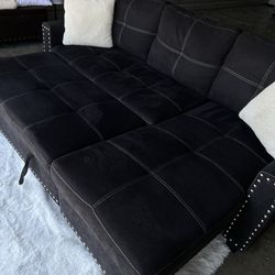 Small Dark Grey Sleeper Sectional Sofa 