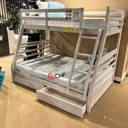 New Solid Wood Twin Over Full Bunk Bed  