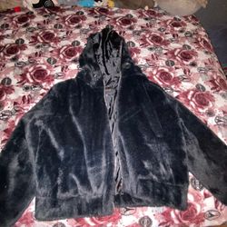 Black Faux Fur Jacket Full Zip 