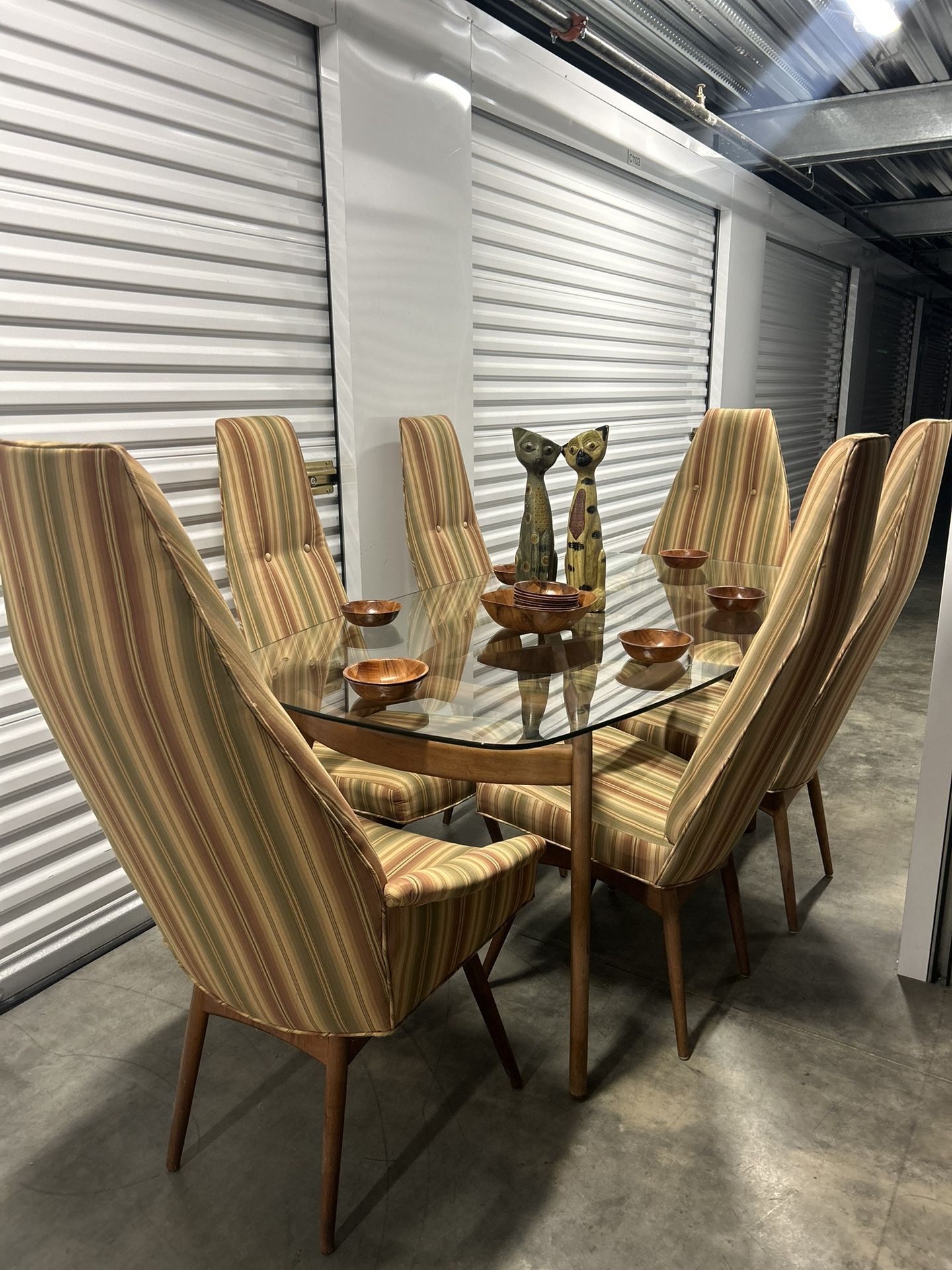 8 Piece Mid Century Vintage Adrian Pearsall Compass Dining Set with High-back Chairs
