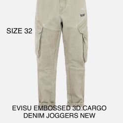 EVISU EMBOSSED 3D CARGO JOGGERS NEW 