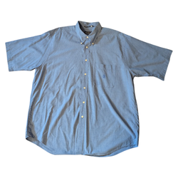 Nautica Blue White Micro-Checkered Relaxed Fit Button Down Collar Short Sleeve Casual Shirt Men's XL*
