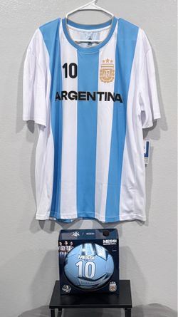 NEW LIONEL MESSI #10 OFFICIALLY LICENSED ARGENTINA JERSEY & MESSI SOCCER BALL SIZE #5 FOR SALE