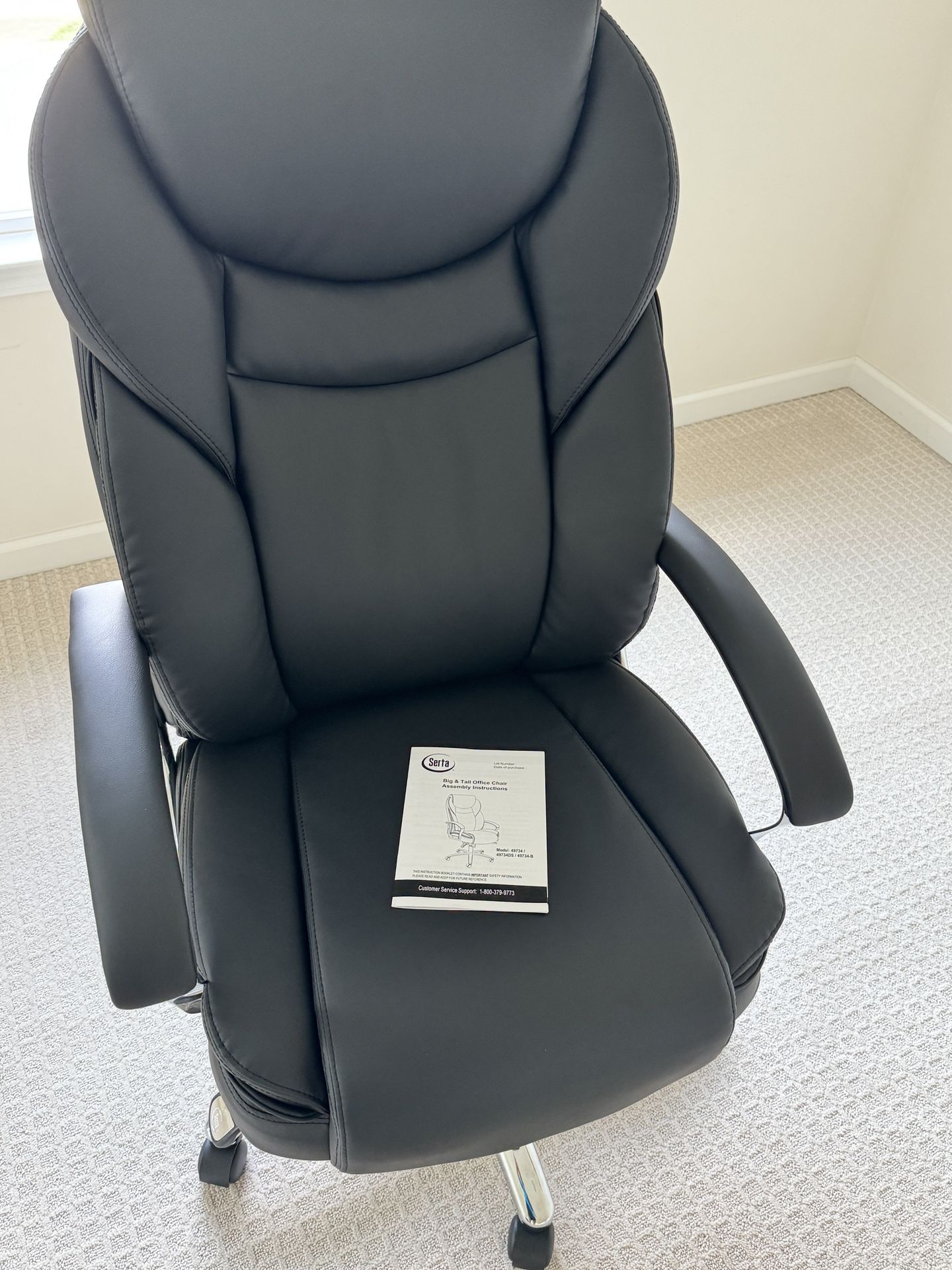 New - Serta Big & Tall Office Chair, Bonded Leather, Black