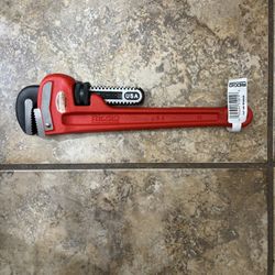 12 in Ridgid Straight Pipe Wrench for Heavy-Duty Plumbing, Sturdy Plumbing Pipe Tool with Self Cleaning Threads and Hook Jaws