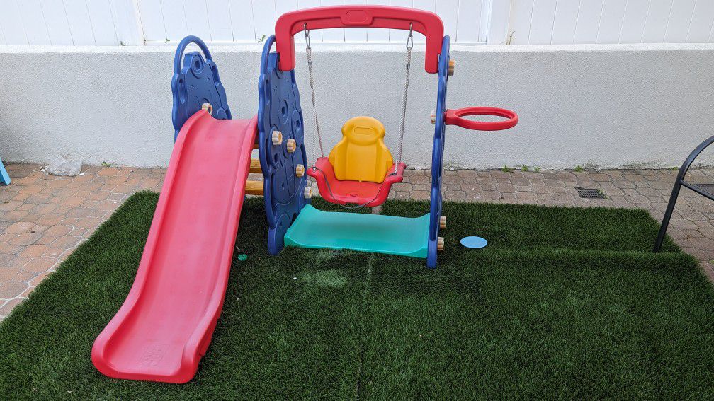 Mini Playground Set - Slide, Swing And Bball Hoop