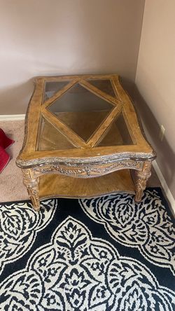 Ornate Wood and Glass Coffee Table