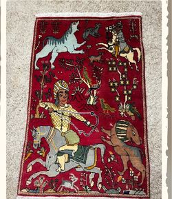 Persian Hunting Scene Wool Area Rug