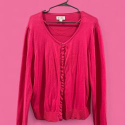 Elle Pink Button-Front Ruffled Cardigan Long Sleeve Size