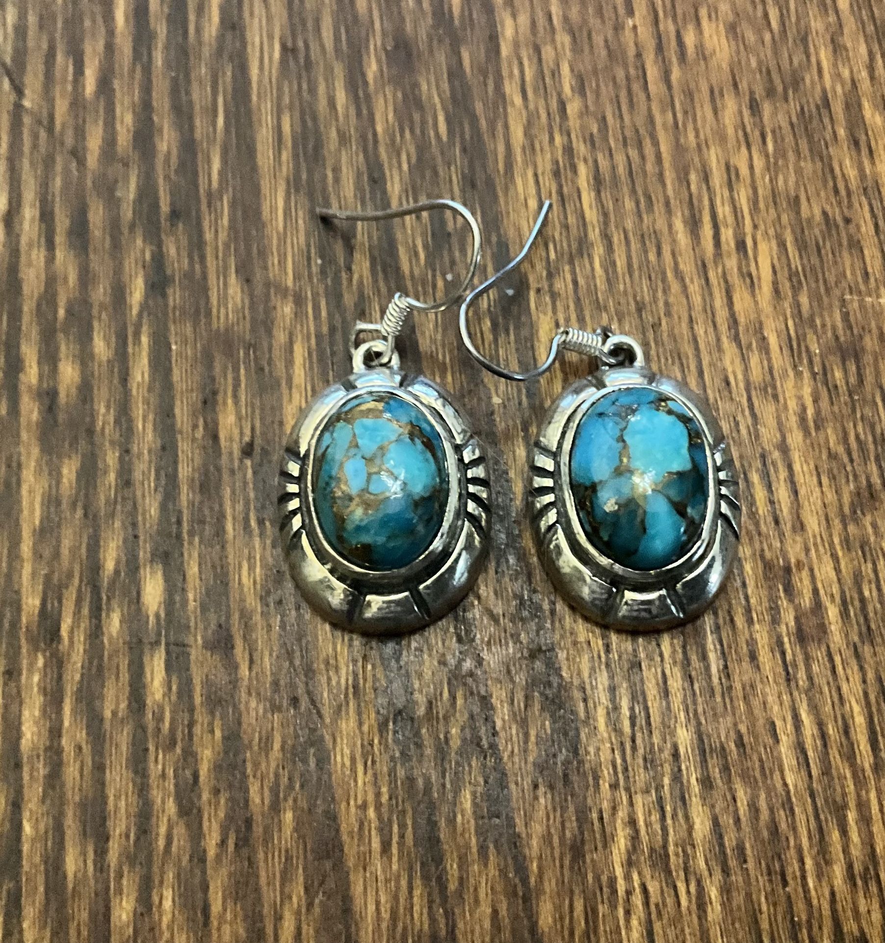 Copper Turquoise, Sterling Silver, Chuck Clemensey Earrings