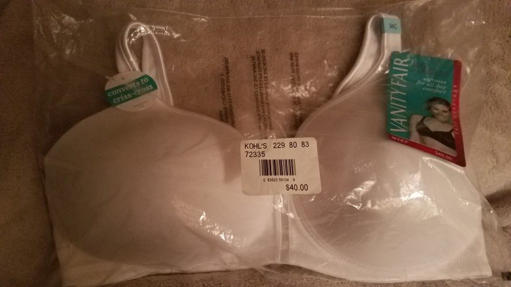 NEW VANITY FAIR BRA - 36C WHITE, WIREFREE & FULL COVERAGE BRA