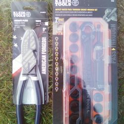 Klein  Lineman Pliers And Impact Rated Pass Through Socket Set 